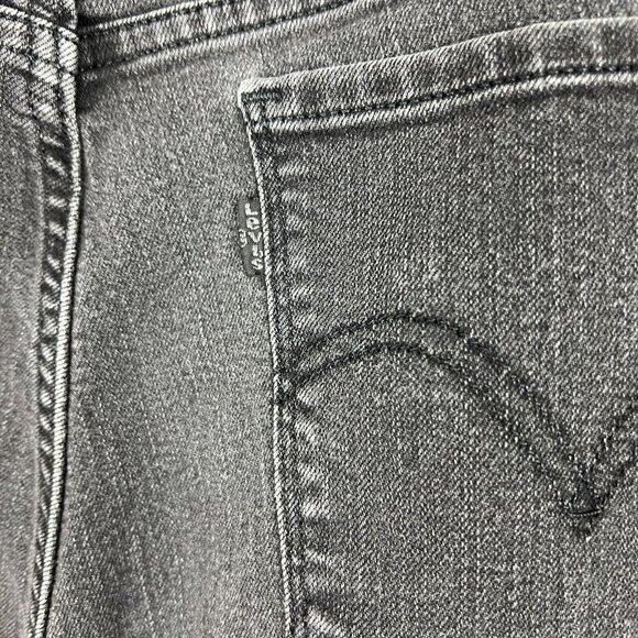 Levis 505 Straight Jeans Womens 33 Charcoal Black Gray High Rise Stretch Crop - Picture 10 of 13